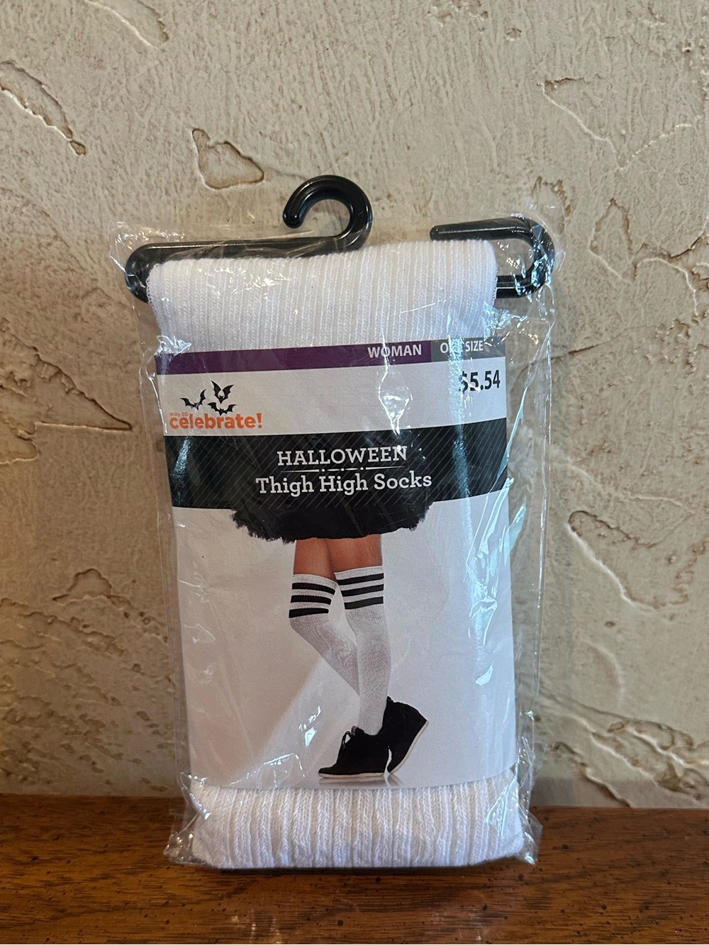 Women's Halloween White Thigh High Socks with Black Stripes One Size NWT